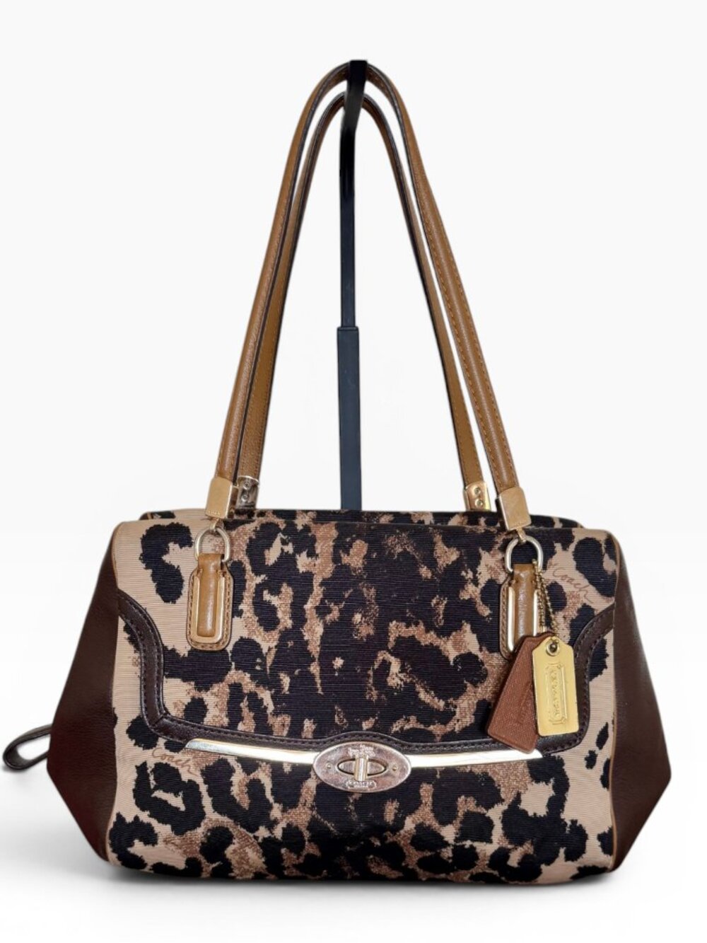 Coach Madison Ocelot Leopard Satchel Crossbody 25642 Brown Canvas Leather EUC - Picture 5 of 13